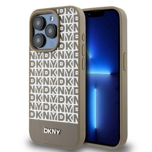 None DKNY case for iPhone 15 Pro 6,1" DKHMP15LPSOSPW brown HC Magsafe pu repeat pattern w bottom stripe