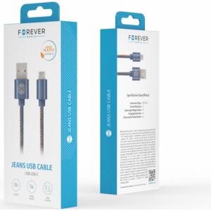 None Forever Jeans cable USB - USB-C 1,0 m 2A blue