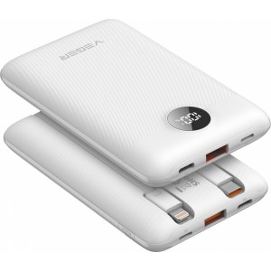 Veger powerbank 10 000 mAh with built-in cables Type C / Lightning PD QC3.0 2A 22,5W C11C (W1170) white