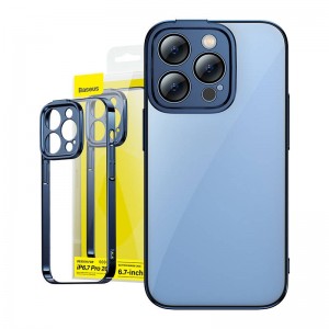 Baseus Glitter Transparent Case and Tempered Glass set for iPhone 14 Pro Max (blue)