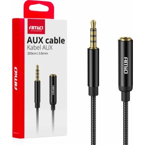 Amio Extension cable AUX Mini Jack 3.5mm male to 3.5mm female 2m AMIO-04296