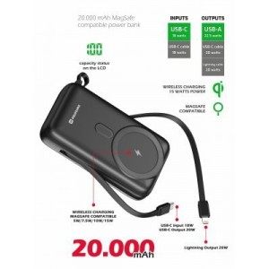 Swissten Power Bank 20000 mAh 20W со встроенными кабелями USB-C и Lightning (совместим с MagSafe)