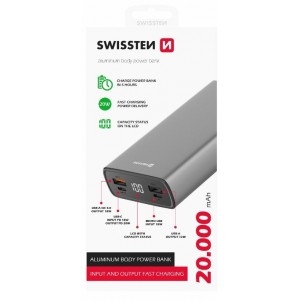 Swissten Aluminium Power Bank Переносная зарядная батарея 2xUSB / USB-C / Micro USB / 20W / 20000 mAh