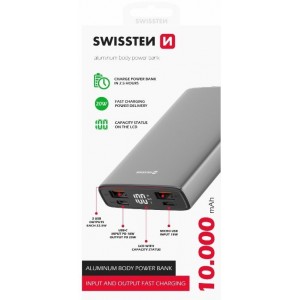 Swissten Aluminium Power Bank Переносная зарядная батарея 2xUSB / USB-C / Micro USB / 20W / 10000 mAh