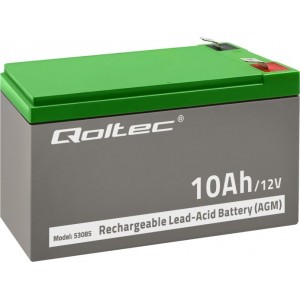 Qoltec AGM battery | 12V | 10Ah | Maintenance-free | Efficient| LongLife | for UPS, security