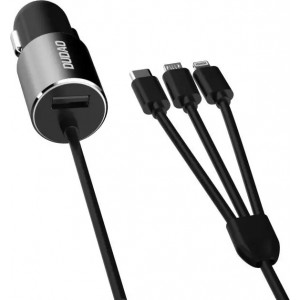 Dudao 3in1 USB car charger 3.4 A built-in Lightning / USB Type C / micro USB cable black (R5ProN black)