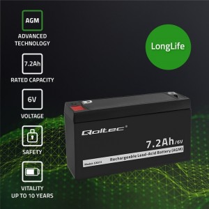 Qoltec AGM battery | 6V | 7.2 Ah | Maintenance-free | Efficient| LongLife | for toys, vehicles