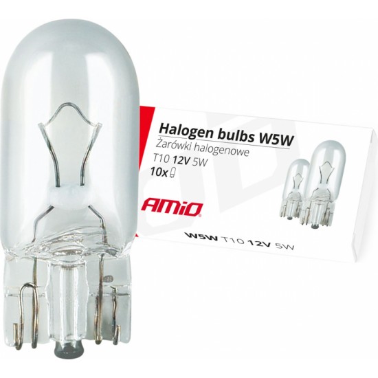 Amio Halogen bulbs W5W T10 5W W2.1x9.5d 12V 10pcs