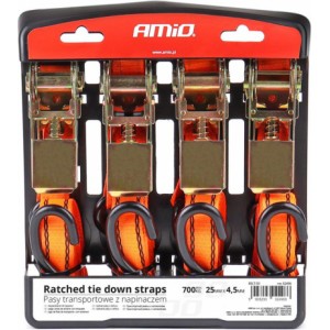 Amio Ratchet tie down set 700kg 25mm 4,5m 4pcs BELT-03