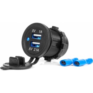 Amio Waterproof Phone Charger with BLUE LED Indicator 3.1A 2xUSB 12/24V AMIO-04216