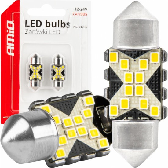 Amio LED CANBUS bulbs 12SMD Festoon C5W 2016 31mm White 12/24V AMIO-04235