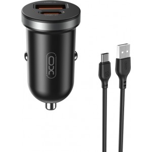 XO car charger CC56 PD 30W QC 1x USB 1x USB-C black + USB - USB-C cable