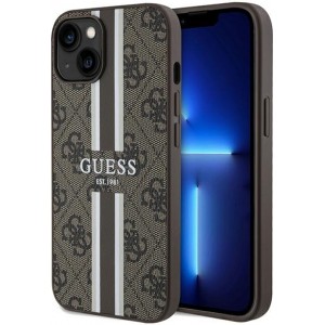 Guess case for iPhone 15 6,1" GUHMP15SP4RPSW brown HC MAGSAFE 4G PRINTED STRIPES