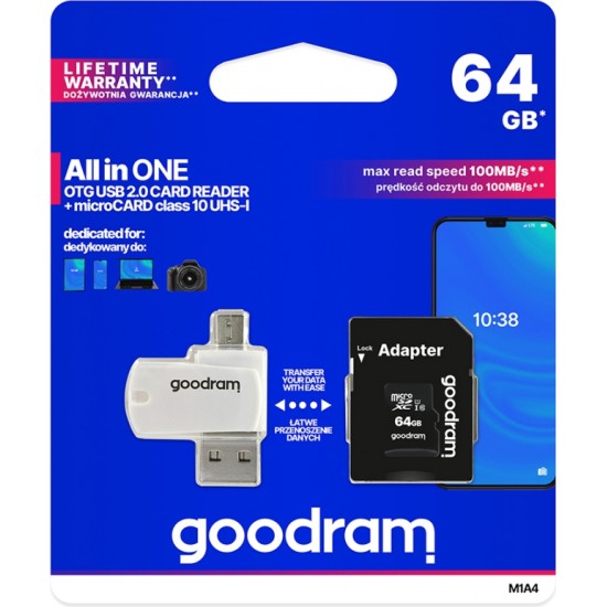 Goodram memory card 64GB microSDHC cl. 10 UHS-I + adapter + card reader