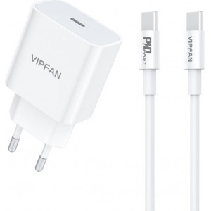 Vipfan Wall charger VFAN E04, USB-C, 20W, QC 3.0 + USB-C cable (white)