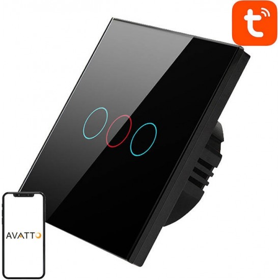 Avatto Smart Light Switch WiFi Avatto TS02-EU-B3 3 Way TUYA (black)