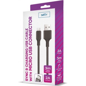 Setty cable USB - microUSB 3,0 m 2A black NEW