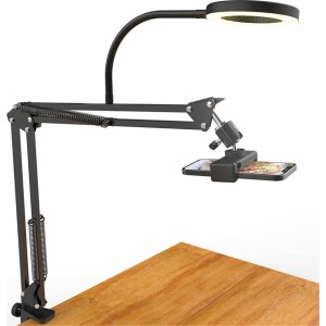 4Kom.pl Ring LED Alogy drafting lamp with flexible arm and desk stand phone holder Black