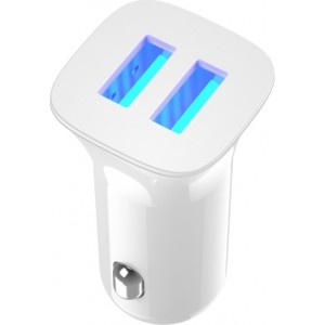 XO car charger TZ10 2x USB 2,4A white + USB-C cable