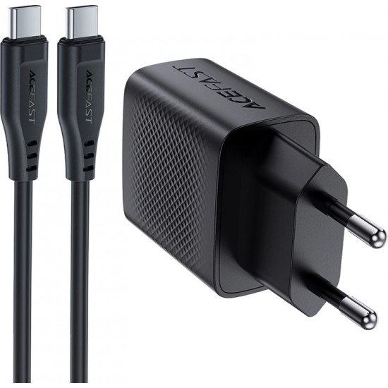 Acefast A82 Network Charger GaN USB-C PD 20W - Black + USB-C / USB-C Cable