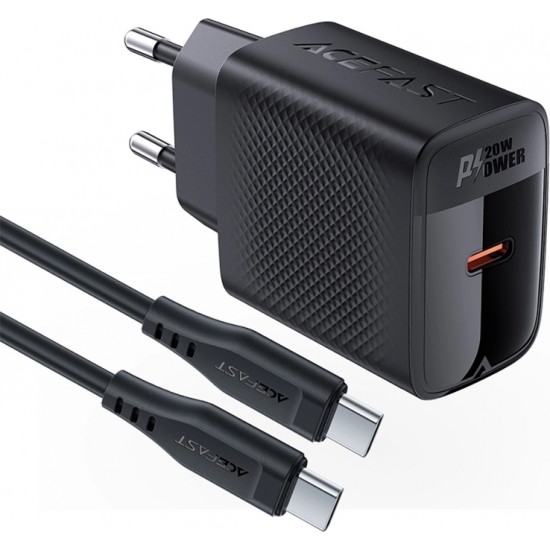 Acefast A82 Network Charger GaN USB-C PD 20W - Black + USB-C / USB-C Cable