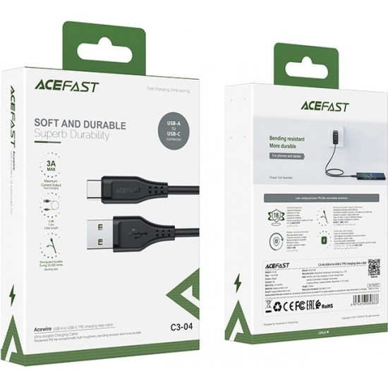 Acefast USB cable - USB Type C 1.2m, 3A black (C3-04 black)