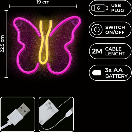 Neon LED Light BUTTERFLY pink NNE03 Neolia