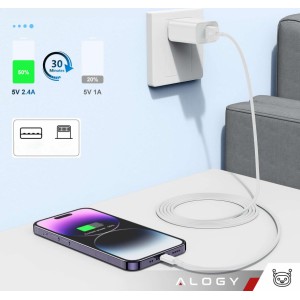 Alogy 2m Fast Charge USB to Lightning cable iPhone charging cable 20W White