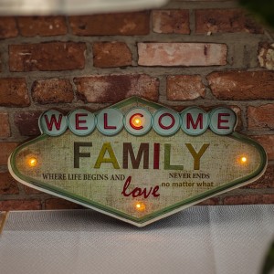 Telforceone RETRO Metal Sign LED Welcome Family Forever Light