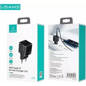 Usams Wall charger 1x USB-C T42 mini 25W (only head) Super SI 5V-3A PD3.0 Fast Charging black/black CC140TC01 (US-CC140)