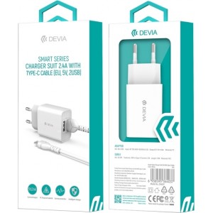 Devia wall charger Smart 2x USB 2,4A white + USB-C cable