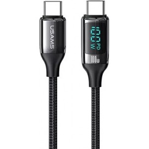 Usams Braided cable U78 USB-C to USB-C LED 2m 100W Fast black/black SJ558USB01 (US Charging-SJ558)