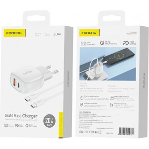 Foneng EU41 USB-C+USB-A 20W power charger + USB-C-USB-C cable (white)