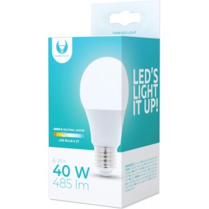 Telforceone LED Bulb E27 A60 6W 230V 4500K 485lm Forever Light