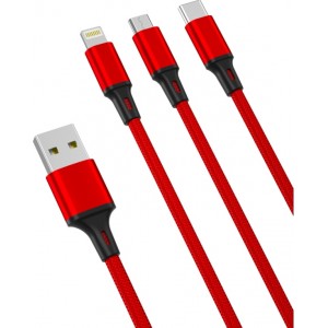 XO cable NB173 3in1 USB - Lightning + USB-C + microUSB 1,2 m 2,4A red