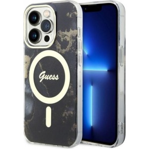 Guess case for iPhone 14 Pro Max 6,7" GUHMP14XHTMRSK black hard case Golden Marble MagSafe