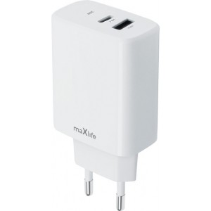 Maxlife MXTC-10-20AC PD QC charger 1x USB-C 1x USB 20W white