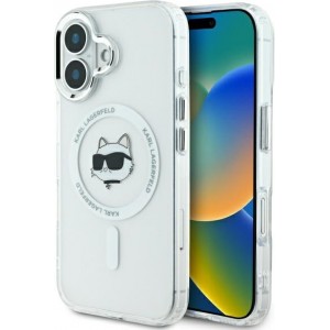 Karl Lagerfeld case for iPhone 16 6,1" KLHMP16SHLSCHH white Hard IML Metal Choupette Head MagSafe