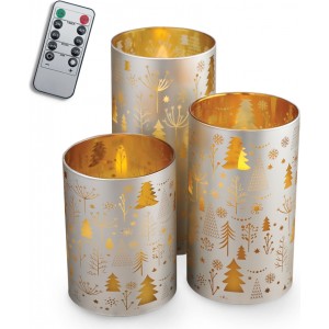 Decorational LED Candle set 3 pcs. christmas silver-gold + remote