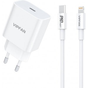 Vipfan Wall charger VFAN E04, USB-C, 20W, QC 3.0 + Lightning cable (white)