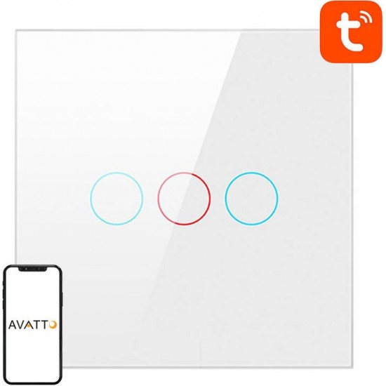 Avatto Smart Light Switch ZigBee Avatto LZTS02-EU-W3 3 Way No Neutral TUYA (white)