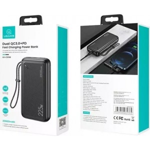 Usams Powerbank PB60 20000mAh 22.5W 2xQC3.0 PD Fast Charge czarny/black 20KCD16801 (US-CD168)