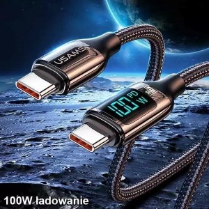 Usams Braided cable U78 USB-C to USB-C LED 3m 100W Fast black/black SJ559USB01 (US Charging-SJ559)