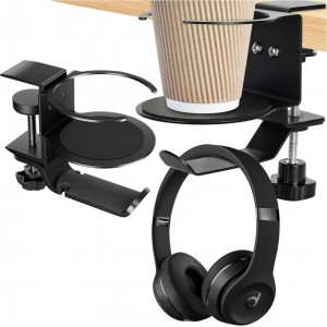 Alogy 2in1 Desk Organizer Holder for Cup Headphones Cables Desk Aluminum Stand Hanger Hook Alogy Black