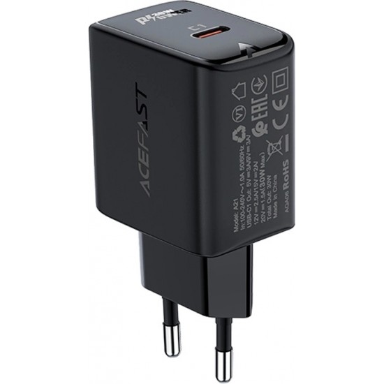 Acefast GaN USB Type-C 30W charger, PD, QC 3.0, AFC, FCP black (A21 black)