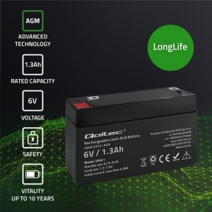 Qoltec AGM battery | 6V | 1.3Ah | Maintenance-free | Efficient| LongLife | for UPS, scale, cash register