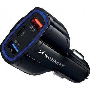 Wozinsky car charger USB x2 and USB C black (WCC-01)