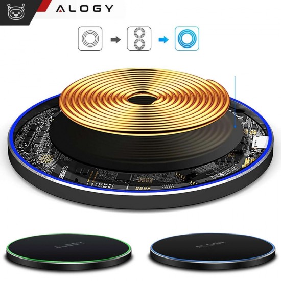 Alogy QI wireless inductive charger 20W fast LED Alogy round strong USB-C cable Black