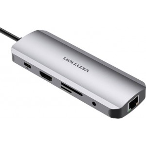 Vention USB-C Docking Station to HDMI, USB-C, 2x USB3.0, RJ45, SD, TF, TRRS 3.5mm, PD 0.15m Vention TOMHB (gray)