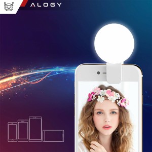 Alogy Mini Selfie Ring LED Light Clip for phone recording with a clip White